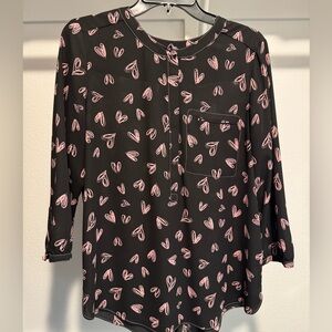NYDJ Black Blouse with Pink Heart Design